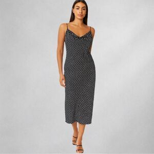 J. Crew Dress 8 Black White Polka Dot Slip Dress Satin  Spaghetti Strap Midi
